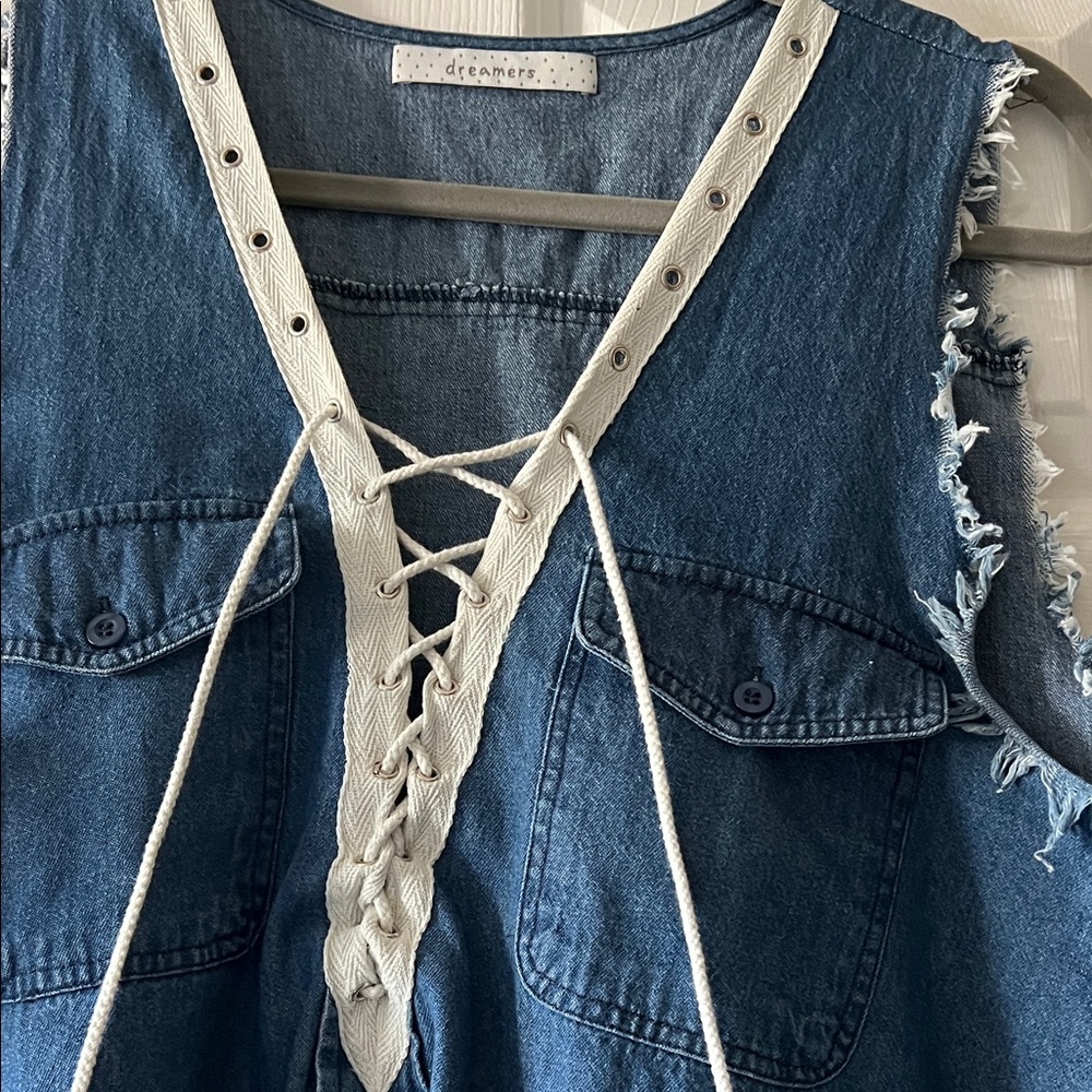 Dreamers Blue Denim Lace-Up Tank Top - Picture 2 of 4